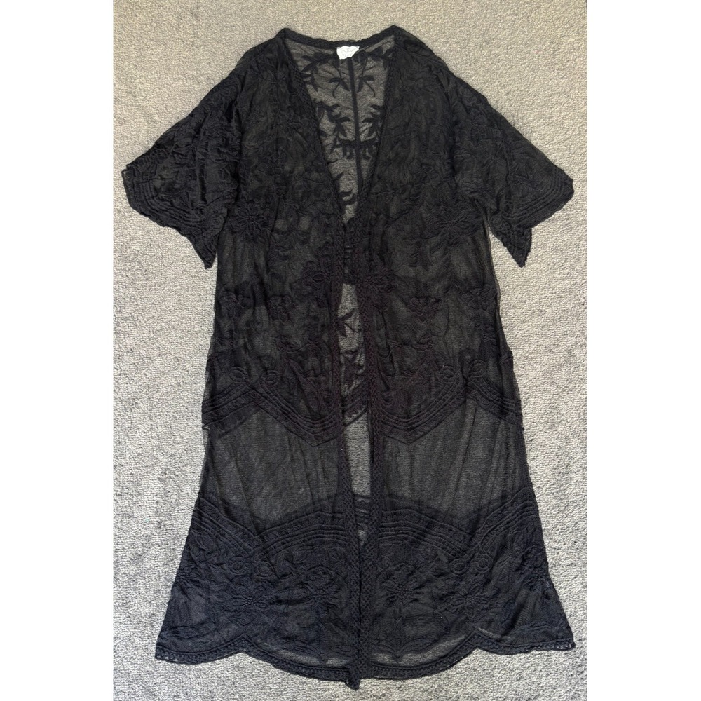 Ember Sweater Dress Women's Large Black 100% Polyester Lace Floral Embroidered